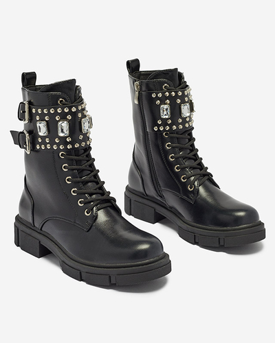 Schwarze Damen Baggerstiefel mit Verzierungen Tobrissa - Schuhe
