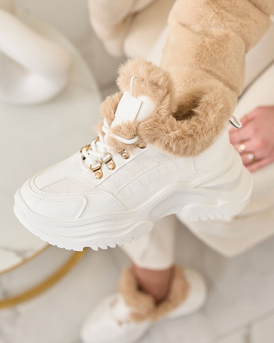 Royalfashion Sportliche weiße Damen-Sneaker mit Fell Kawin