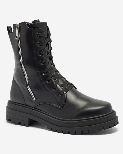 Schwarze Damen Baggerstiefel mit flachem Absatz Fetisa - Footwear