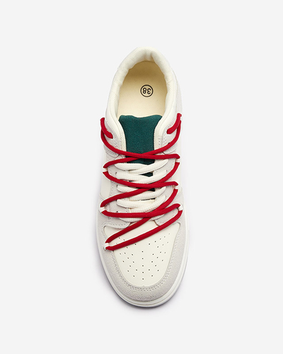 Weiße und graue Damen-Sport-Sneakers mit roten Schnürsenkeln Olierinc - Schuhe