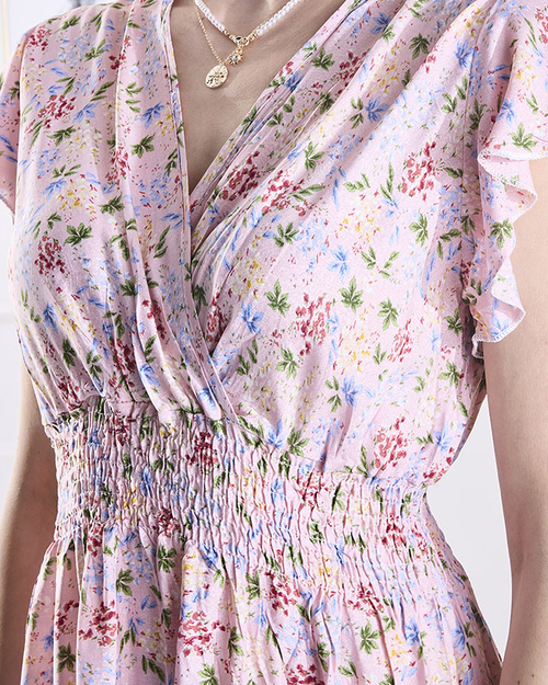 Рожева жіноча квіткова сукня міді - Одяг