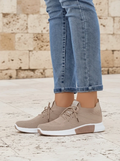 Damen-Sneakers Aristea hellbraun flacher Absatz Stoff 3 cm
