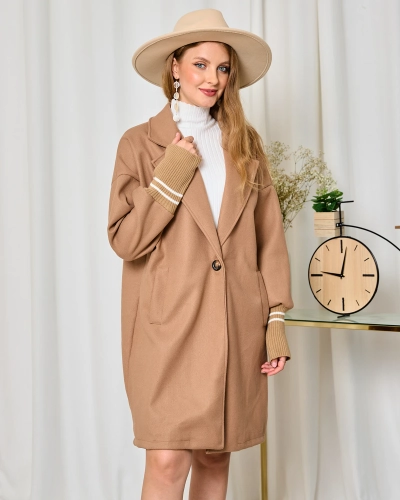 Royalfashion Knielange Manteljacke für Damen in Hellbraun
