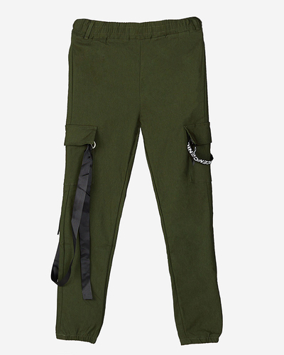 Dunkelgrüne Damen-Cargohose mit Gürtel - Kleidung