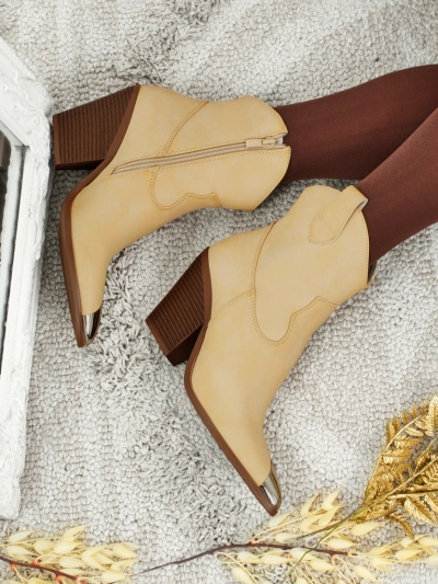 Damen Cowboy-Stiefel mit Absatz und dekorativer Spitze Fang Glacier
