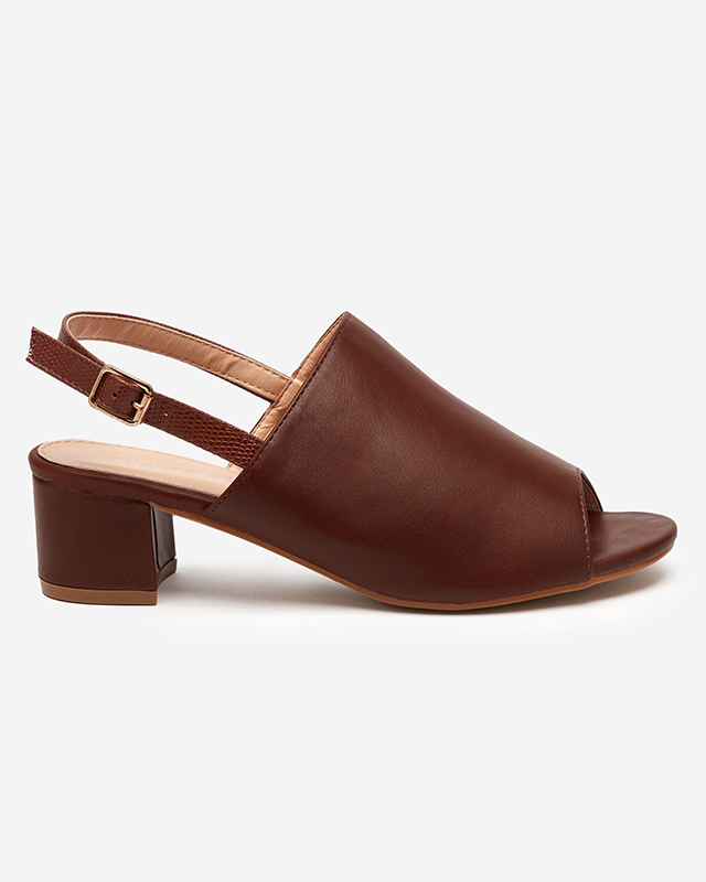 Dunkelbraune Damensandalen auf niedrigem Pfosten Chonu - Footwear