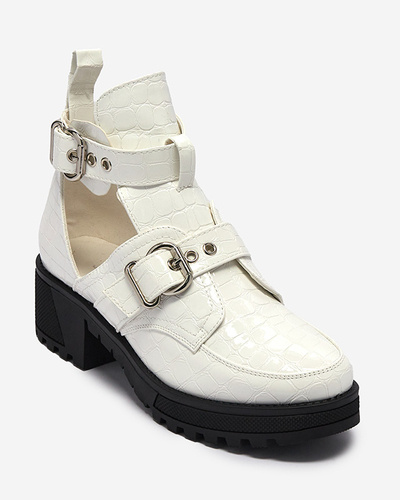 Weiß lackierte Damenstiefel mit Ausschnitt und Prägung Malevib- Footwear