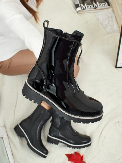 Lackierte Damenstiefeletten Nuvina aus Öko-Leder mit Zirkonia