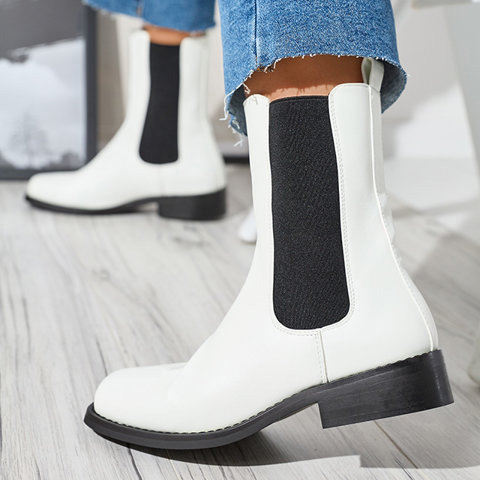 Weiße hohe Damenstiefel mit eckiger Kappe Ludiz- Footwear
