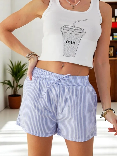 Royalfashion Damen Shorts mit elastischem Bund und Kordelzug im gestreiften Muster