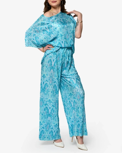 Синій ребристий жіночий комплект з принтом - Одяг