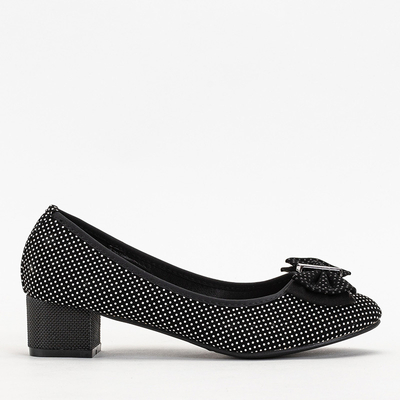Schwarze Damenpumps mit weißen Punkten mit Schleife Verima - Schuhe