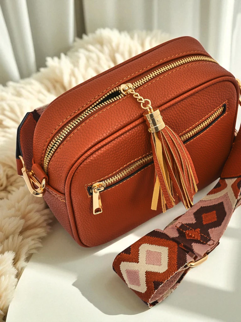 Royalfashion Kleine Damenhandtasche aus Öko-Leder mit buntem Riemen Kovi Lace