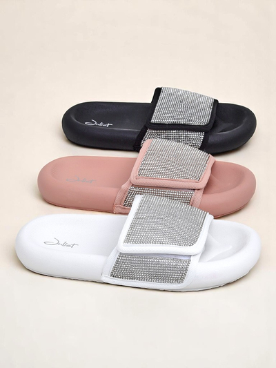 Royalfashion Damen Pantoletten mit flacher Sohle Sparkle Step