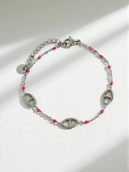 Callista Elegantia Armband mit Gliedern und rosa Perlen, Chirurgenstahl