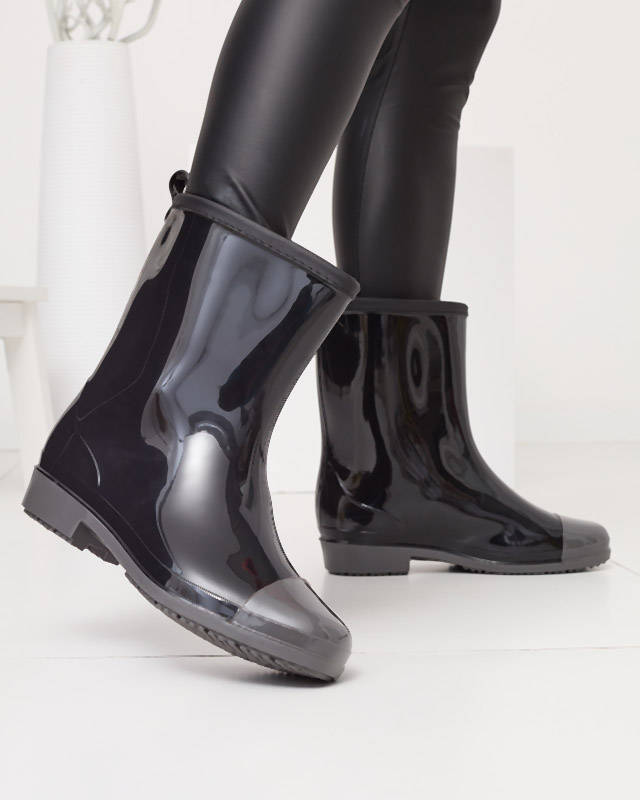 Schwarz lackierte Damen-Gummistiefel mit grauer Nase Xolina- Footwear
