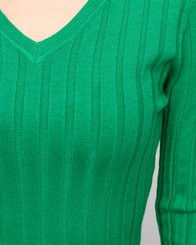 Grüner Damenpullover mit V-Ausschnitt - Kleidung
