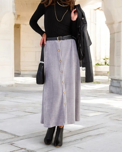 Royalfashion Damen Midirock mit Zierknöpfen