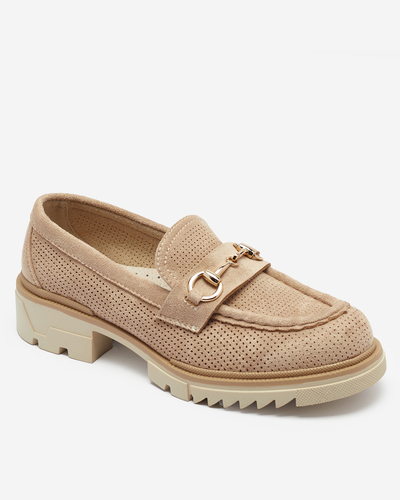 Royalfashion Hellbraune durchbrochene Damen Mokassins mit Kette Imerila