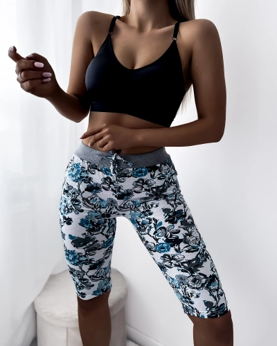 Damen 3/4 Shorts in weißer Farbe und Blumen PLUS SIZE - Kleidung