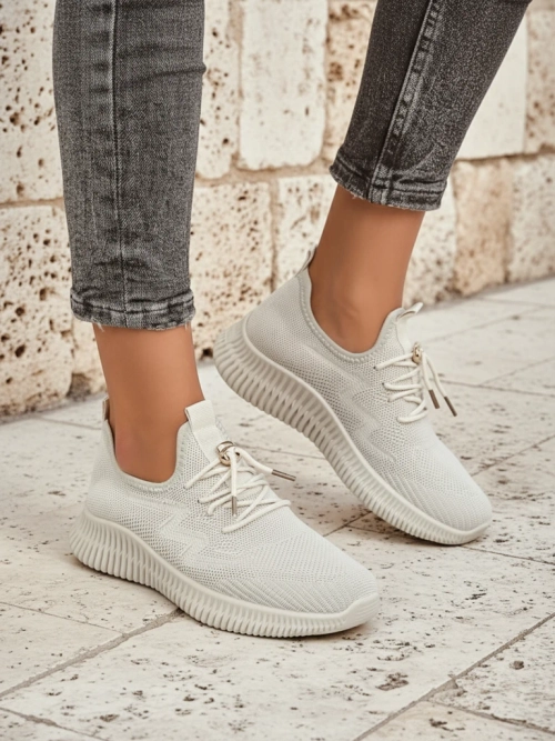 Aurelia Beige Royalfashion – Бежеві жіночі тенісні туфлі тканина на шнурівці