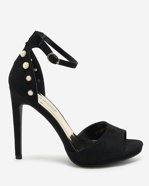 Жіночі чорні босоніжки на шпильці еко замша Sariel - Взуття