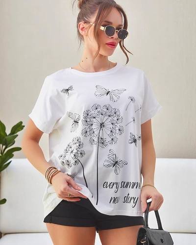 Royalfashion Damen Baumwoll-T-Shirt mit Löwenzahn und einem Schmetterling