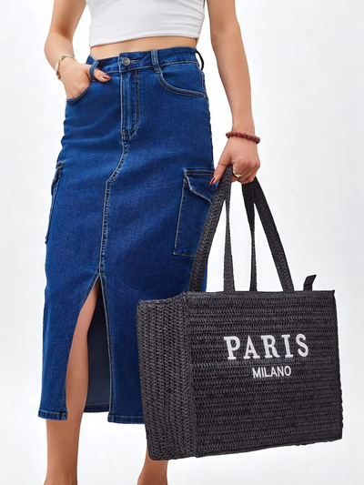 Royalfashion Große Strohtasche Damen Paris Milano Large