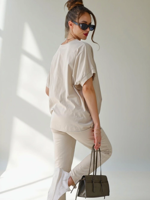 Royalfashion Жіночий котоновий комплект з короткими рукавами та прямими штанами