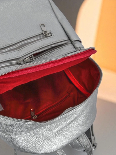 Aurora Luminosa Damen Rucksack Leder Silber Królewska Moda A4