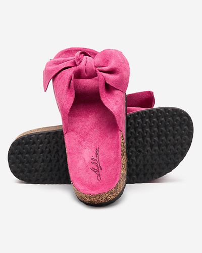Fuchsia Damen-Flip-Flops aus Öko-Wildleder mit Schleife Xeria - Schuhe