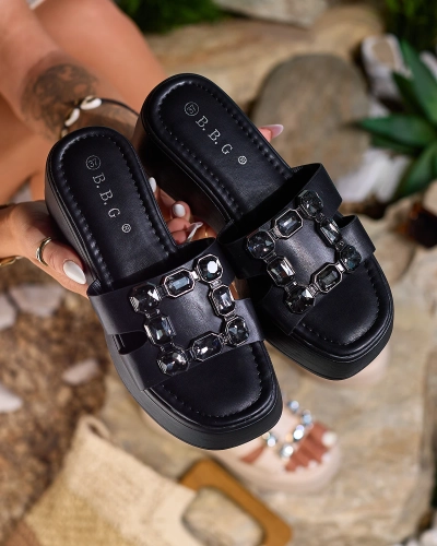 Royalfashion Schwarze Damen-Flip-Flops mit verzierter Sohle Norixi