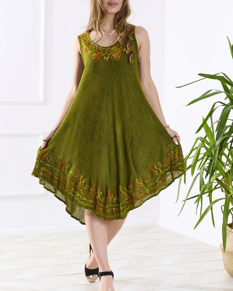 Grünes Damen Strandkleid Tagesdecke mit Patches- Kleidung