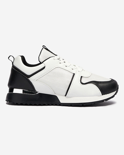 Weiße Damen-Sportschuhe mit schwarzen Rubin-Einsätzen - Schuhe