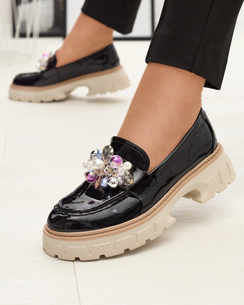 Schwarz lackierte Damenmokassins mit Ornament Leliab- Footwear