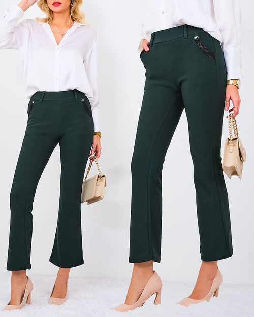 Royalfashion Темно-зелені жіночі тканинні штани a'la bells