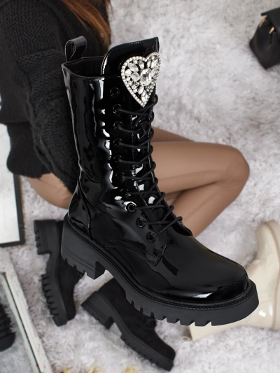 Лаковані шнуровані жіночі ботфорти Emelune