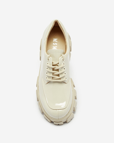Hellbeige lackierte Damen Schnürschuhe Ginara - Schuhe