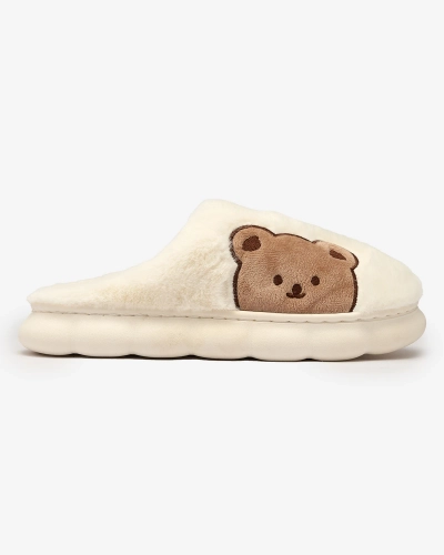 Royalfashion Weiße Damen-Pelzpantoffeln mit Teddybär Hettres