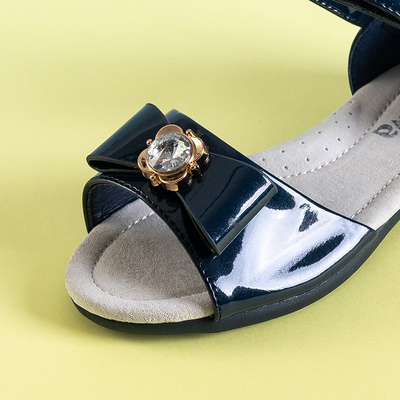 OUTLET Marineblaue Kindersandalen mit Albina-Schleife - Schuhe