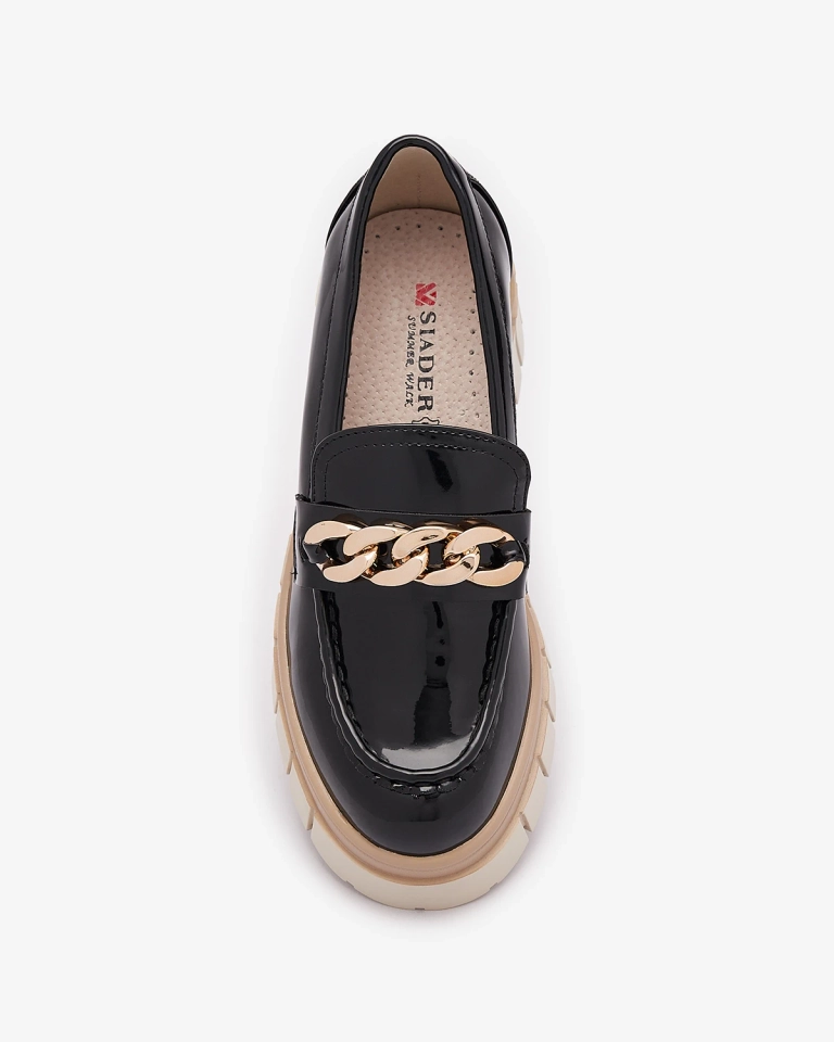 OUTLET Royalfashion Damen lackierte Mokassins in schwarz Aquan