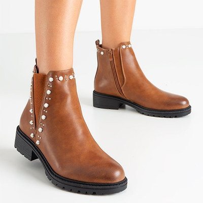Braune Damenstiefel mit Waterloo-Perlen - Schuhe