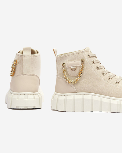 Cremefarbene Damen-Schnürstiefel mit Verzierungen Tamti - Schuhe