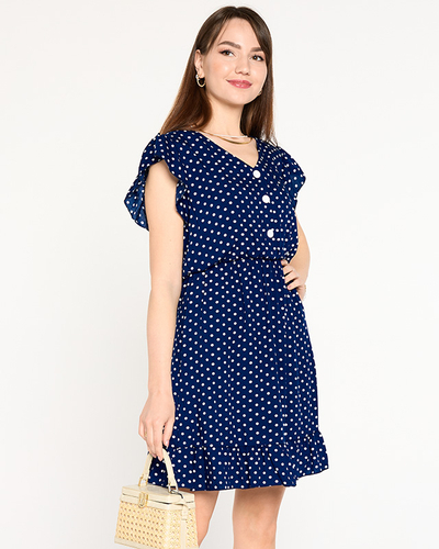 Blaues kurzes Damenkleid mit Tupfen - Kleidung