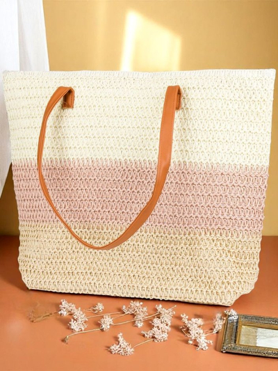 Royalfashion Große Strohtasche für Damen mit breiten Streifen