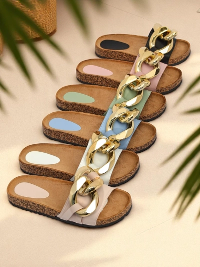 Rosafarbene Damenhausschuhe mit Sofig-Footwear-Dekor