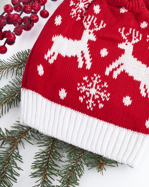 Royalfashion Червона жіноча утеплена різдвяна шапка