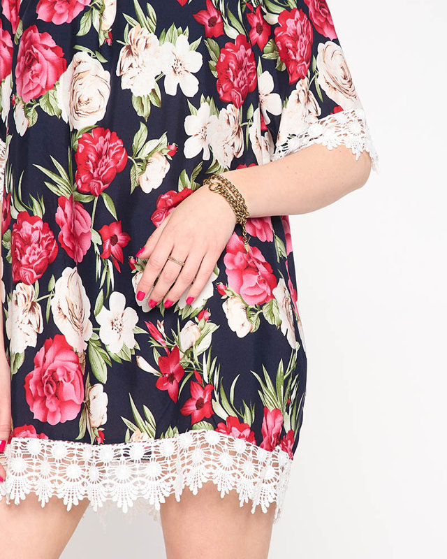 Marineblaue Damenbluse mit Blumen GROSSE GRÖSSE - Kleidung