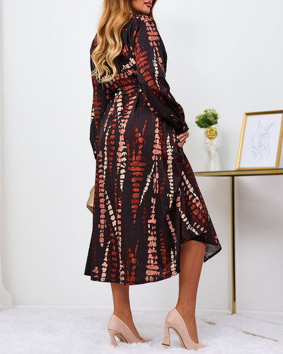 Royalfashion Schwarz und braun gemustertes Damen Maxikleid