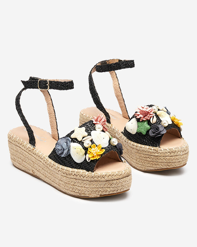 Schwarze Damensandalen a'la Espadrilles mit dekorativem Obermaterial Soramis - Footwear